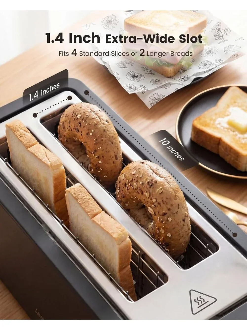 4 Slice Black Long Slot Touch Screen with Digital Countdown Retro Toaster